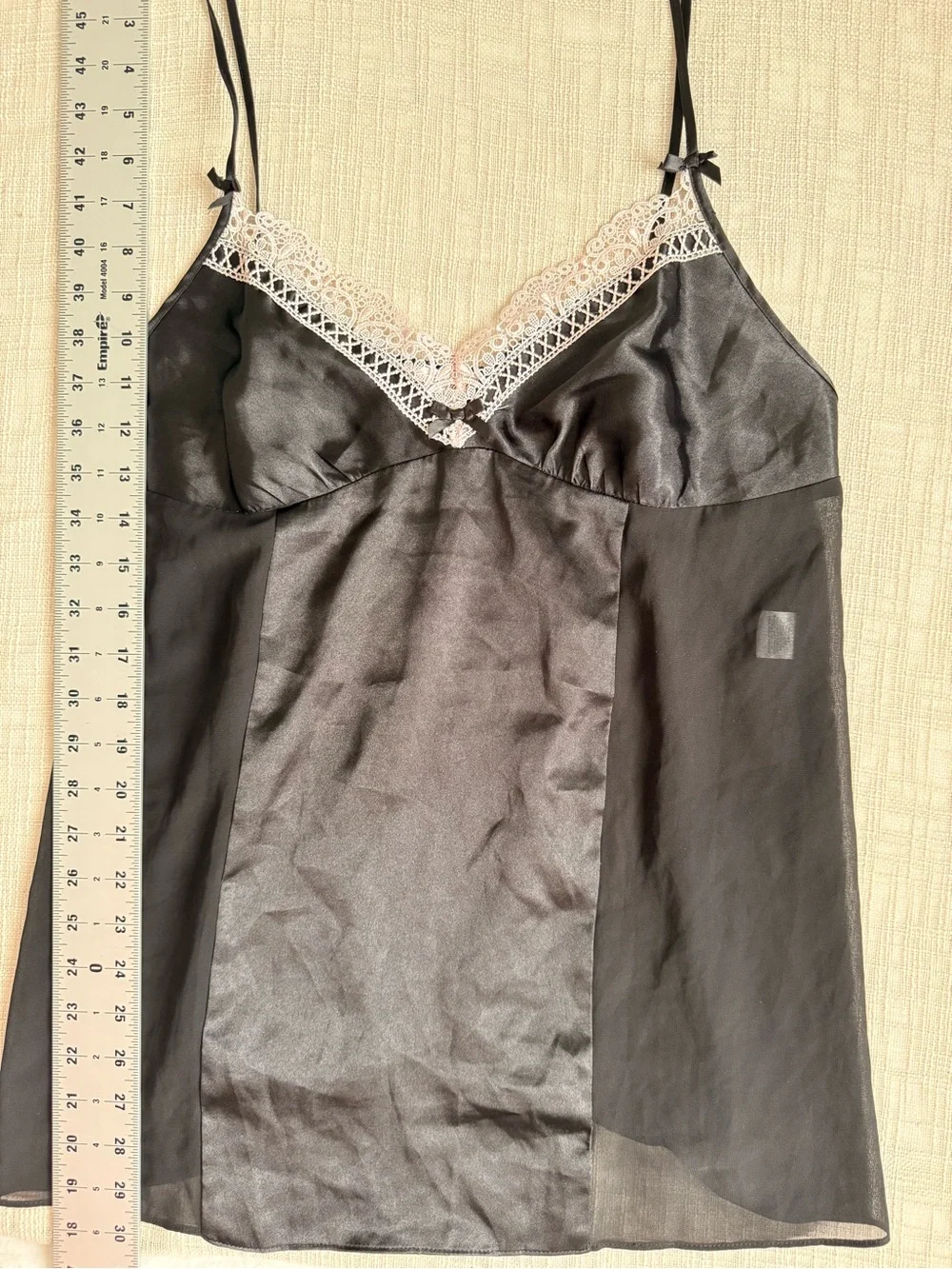 Linea Donatella Black Satin Lace Chemise Nightgown Size Large